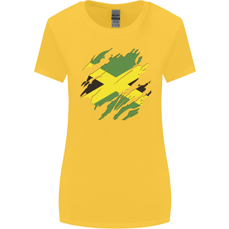 Torn Jamaican Flag Jamaica Day Football Womens Wider Cut T-Shirt Yellow