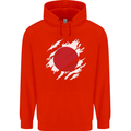 Torn Japan Flag Japanese Day Football Childrens Kids Hoodie Bright Red