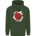Torn Japan Flag Japanese Day Football Childrens Kids Hoodie Forest Green