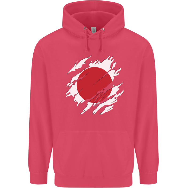 Torn Japan Flag Japanese Day Football Childrens Kids Hoodie Heliconia