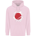 Torn Japan Flag Japanese Day Football Childrens Kids Hoodie Light Pink