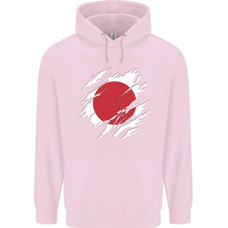 Torn Japan Flag Japanese Day Football Childrens Kids Hoodie Light Pink
