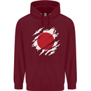 Torn Japan Flag Japanese Day Football Childrens Kids Hoodie Maroon