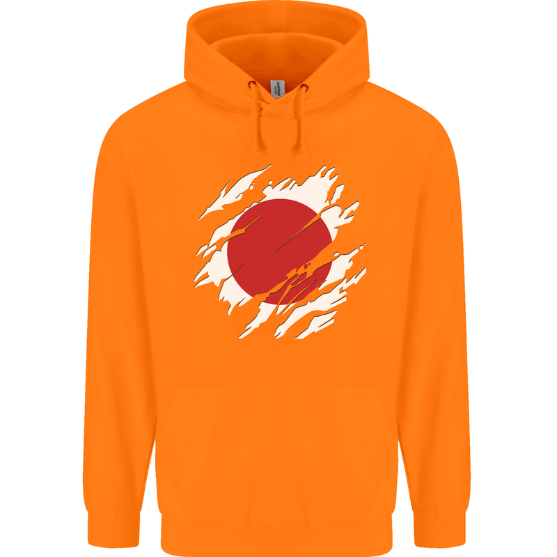 Torn Japan Flag Japanese Day Football Childrens Kids Hoodie Orange