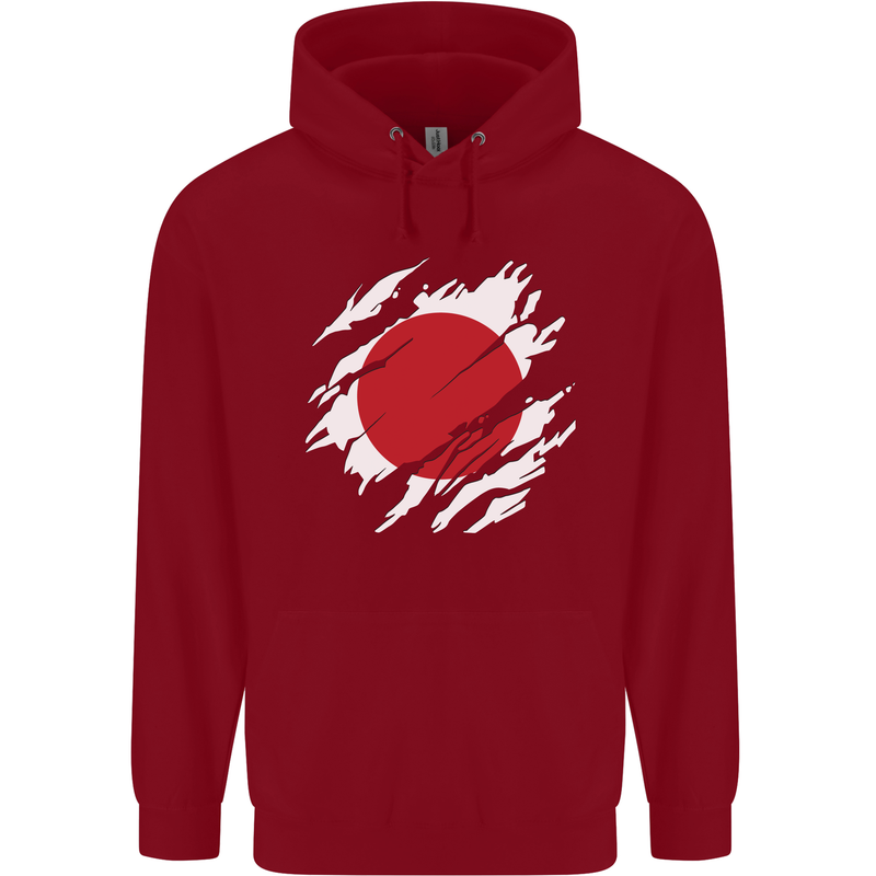 Torn Japan Flag Japanese Day Football Childrens Kids Hoodie Red