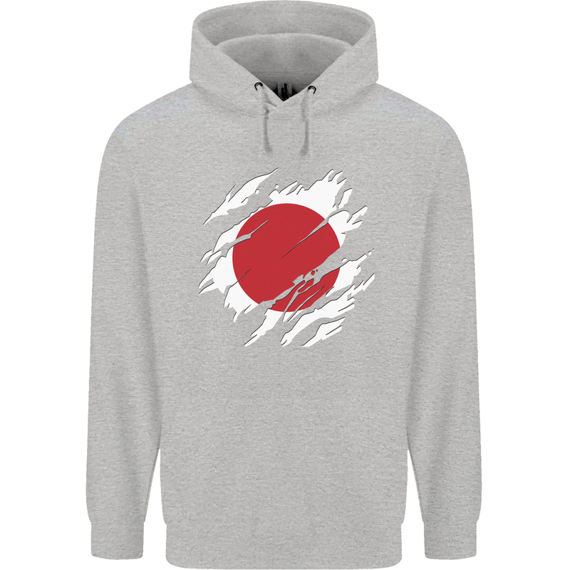 Torn Japan Flag Japanese Day Football Childrens Kids Hoodie Sports Grey
