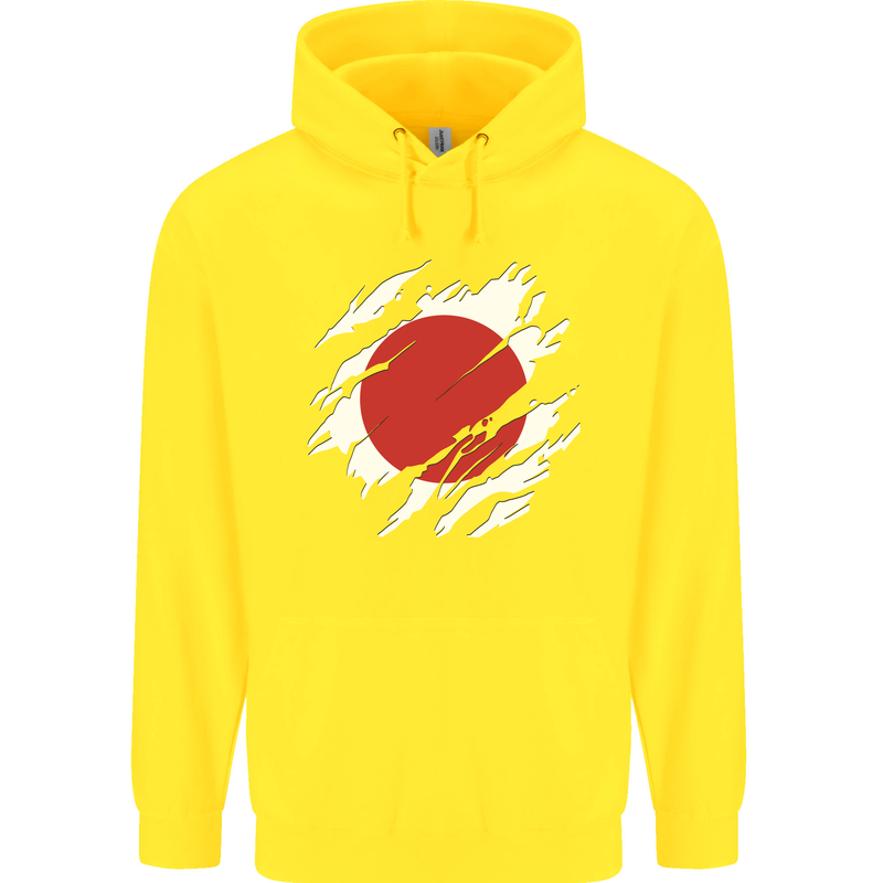 Torn Japan Flag Japanese Day Football Childrens Kids Hoodie Yellow