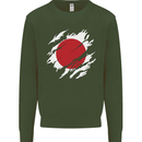 Torn Japan Flag Japanese Day Football Kids Sweatshirt Jumper Forest Green
