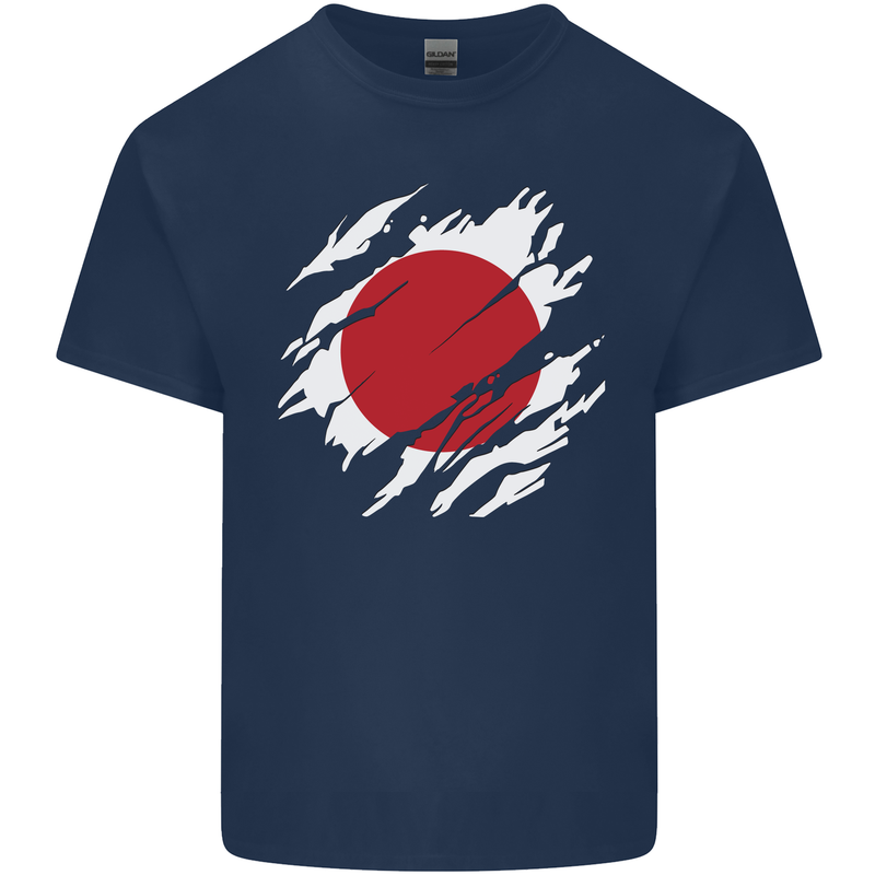 Torn Japan Flag Japanese Day Football Kids T-Shirt Childrens Navy Blue