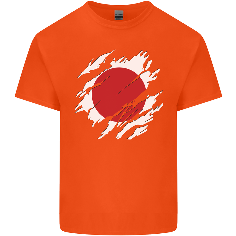 Torn Japan Flag Japanese Day Football Kids T-Shirt Childrens Orange