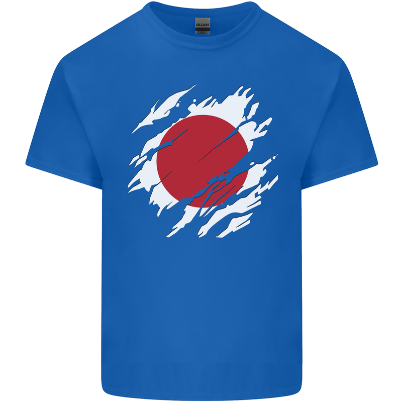 Torn Japan Flag Japanese Day Football Kids T-Shirt Childrens Royal Blue