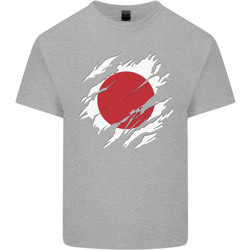 Torn Japan Flag Japanese Day Football Kids T-Shirt Childrens Sports Grey