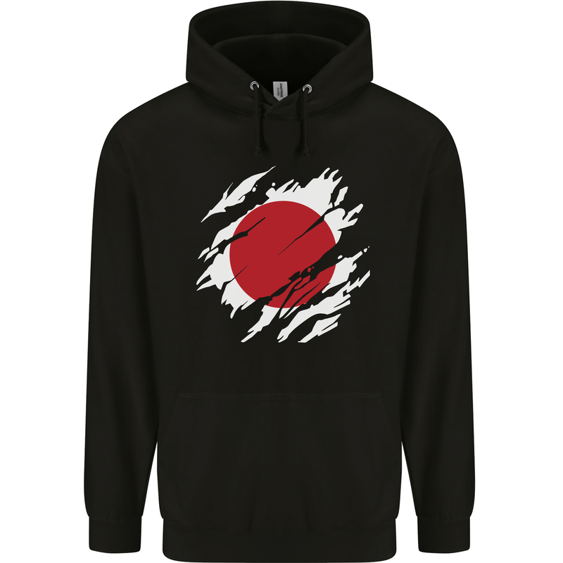 Torn Japan Flag Japanese Day Football Mens 80% Cotton Hoodie Black