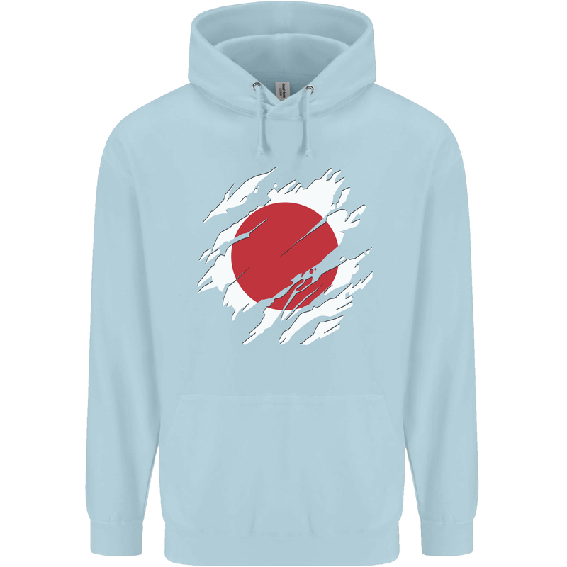 Torn Japan Flag Japanese Day Football Mens 80% Cotton Hoodie Light Blue