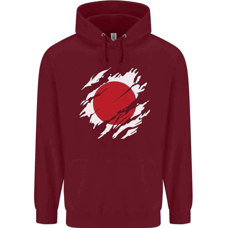 Torn Japan Flag Japanese Day Football Mens 80% Cotton Hoodie Maroon