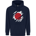Torn Japan Flag Japanese Day Football Mens 80% Cotton Hoodie Navy Blue