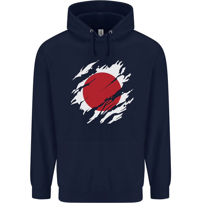Torn Japan Flag Japanese Day Football Mens 80% Cotton Hoodie Navy Blue