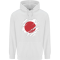 Torn Japan Flag Japanese Day Football Mens 80% Cotton Hoodie White