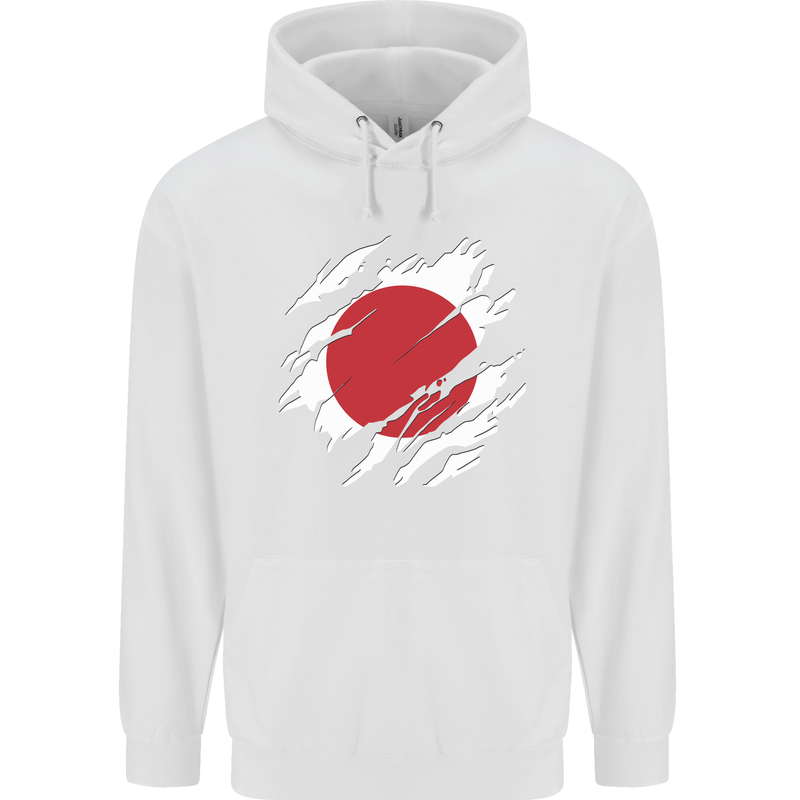 Torn Japan Flag Japanese Day Football Mens 80% Cotton Hoodie White