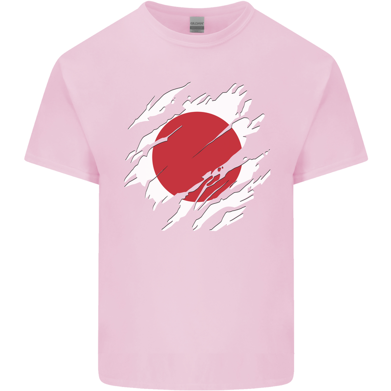 Torn Japan Flag Japanese Day Football Mens Cotton T-Shirt Tee Top Light Pink