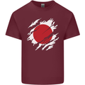 Torn Japan Flag Japanese Day Football Mens Cotton T-Shirt Tee Top Maroon