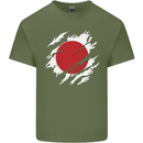 Torn Japan Flag Japanese Day Football Mens Cotton T-Shirt Tee Top Military Green