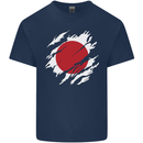 Torn Japan Flag Japanese Day Football Mens Cotton T-Shirt Tee Top Navy Blue