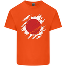 Torn Japan Flag Japanese Day Football Mens Cotton T-Shirt Tee Top Orange