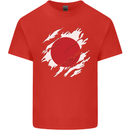 Torn Japan Flag Japanese Day Football Mens Cotton T-Shirt Tee Top Red