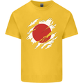 Torn Japan Flag Japanese Day Football Mens Cotton T-Shirt Tee Top Yellow