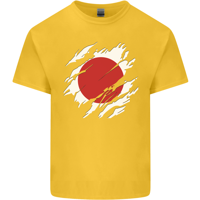 Torn Japan Flag Japanese Day Football Mens Cotton T-Shirt Tee Top Yellow