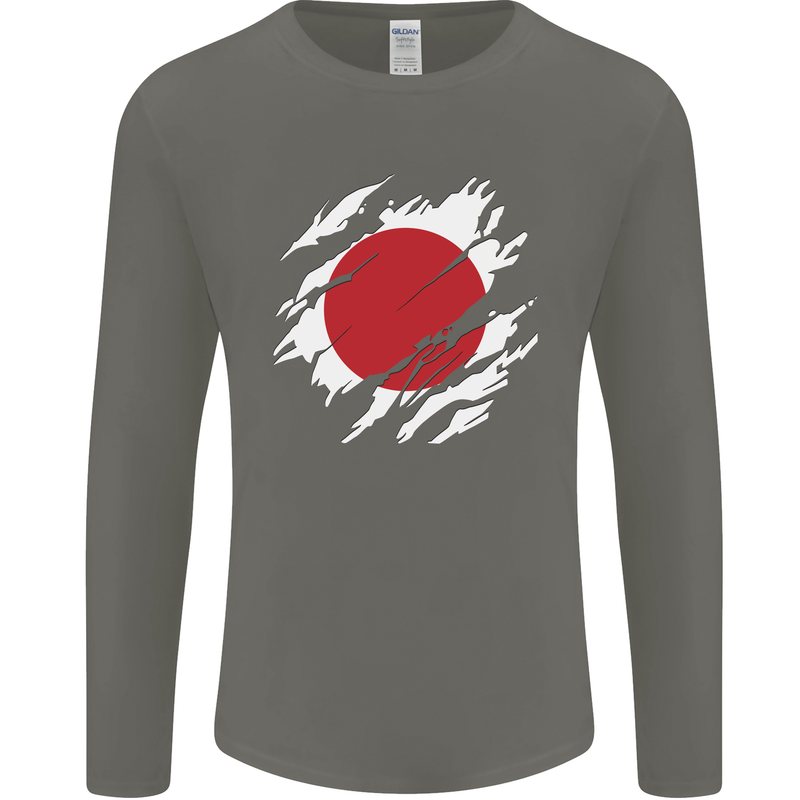 Torn Japan Flag Japanese Day Football Mens Long Sleeve T-Shirt Charcoal
