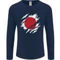 Torn Japan Flag Japanese Day Football Mens Long Sleeve T-Shirt Navy Blue