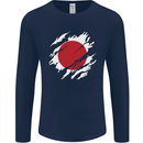 Torn Japan Flag Japanese Day Football Mens Long Sleeve T-Shirt Navy Blue