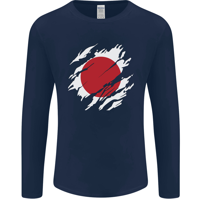 Torn Japan Flag Japanese Day Football Mens Long Sleeve T-Shirt Navy Blue