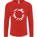 Torn Japan Flag Japanese Day Football Mens Long Sleeve T-Shirt Red