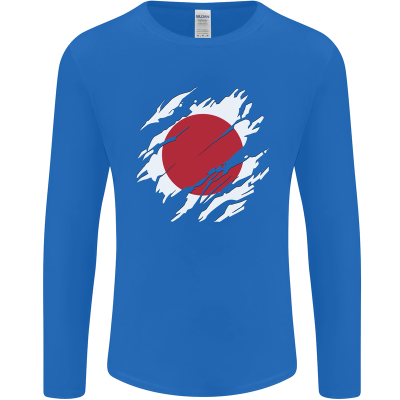 Torn Japan Flag Japanese Day Football Mens Long Sleeve T-Shirt Royal Blue