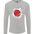 Torn Japan Flag Japanese Day Football Mens Long Sleeve T-Shirt Sports Grey