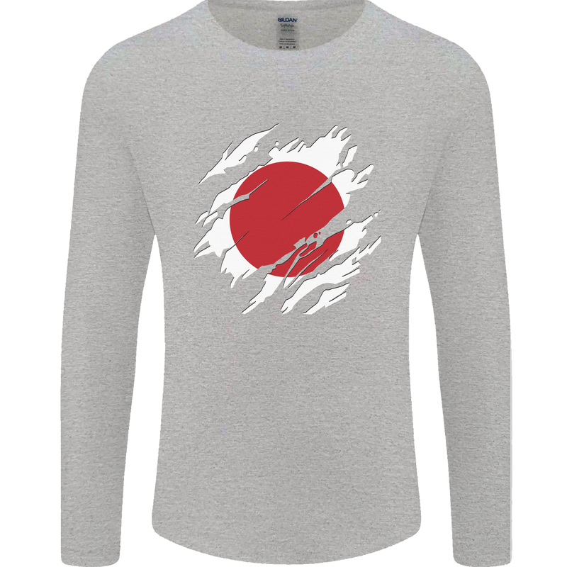 Torn Japan Flag Japanese Day Football Mens Long Sleeve T-Shirt Sports Grey