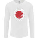 Torn Japan Flag Japanese Day Football Mens Long Sleeve T-Shirt White