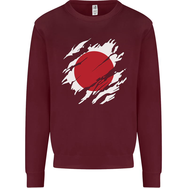 Torn Japan Flag Japanese Day Football Mens Sweatshirt Jumper Maroon