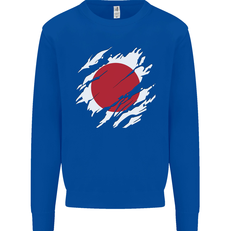 Torn Japan Flag Japanese Day Football Mens Sweatshirt Jumper Royal Blue