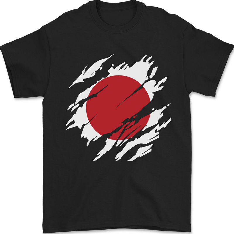 Torn Japan Flag Japanese Day Football Mens T-Shirt 100% Cotton Black