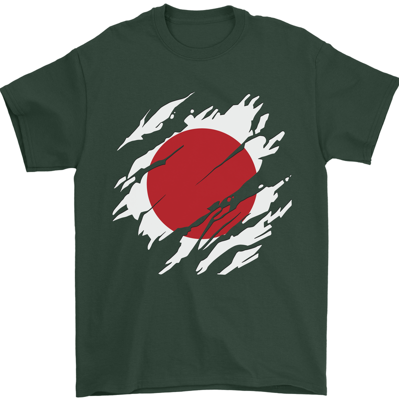 Torn Japan Flag Japanese Day Football Mens T-Shirt 100% Cotton Forest Green