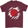Torn Japan Flag Japanese Day Football Mens T-Shirt 100% Cotton Maroon