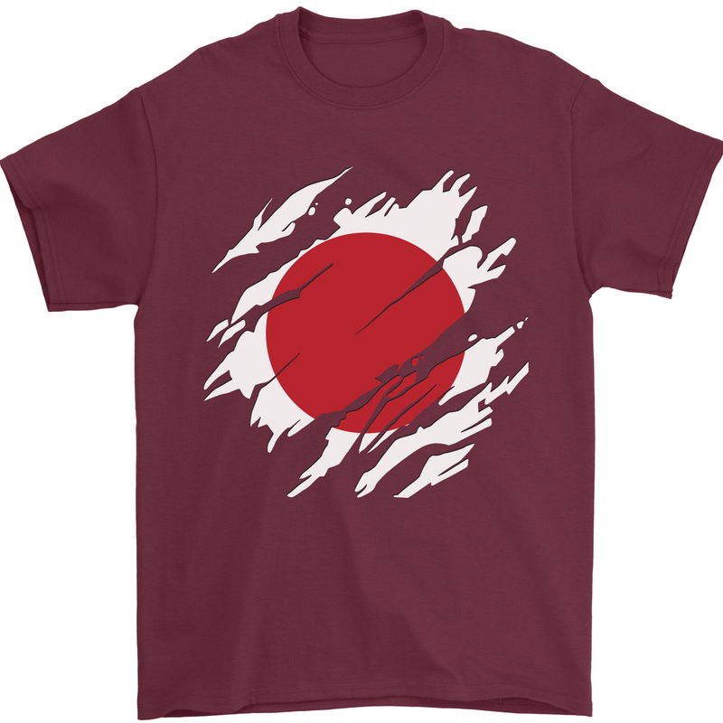Torn Japan Flag Japanese Day Football Mens T-Shirt 100% Cotton Maroon