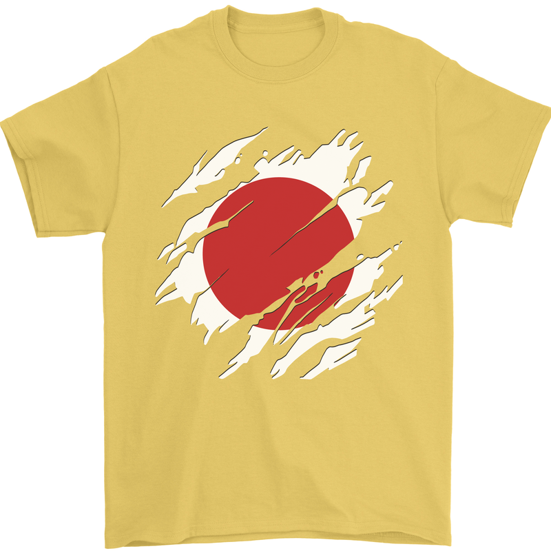 Torn Japan Flag Japanese Day Football Mens T-Shirt 100% Cotton Yellow