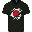Torn Japan Flag Japanese Day Football Mens V-Neck Cotton T-Shirt Black