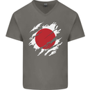 Torn Japan Flag Japanese Day Football Mens V-Neck Cotton T-Shirt Charcoal