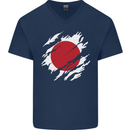 Torn Japan Flag Japanese Day Football Mens V-Neck Cotton T-Shirt Navy Blue